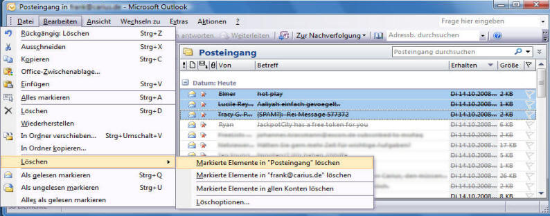 gelöschte E-Mails werden nur durchgestrichen angezeigt